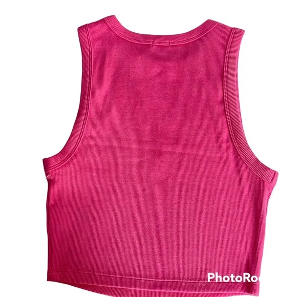 XOXO Rhinestone Ribbed Crop Tank Top - Hot Pink - Picture 5 of 5